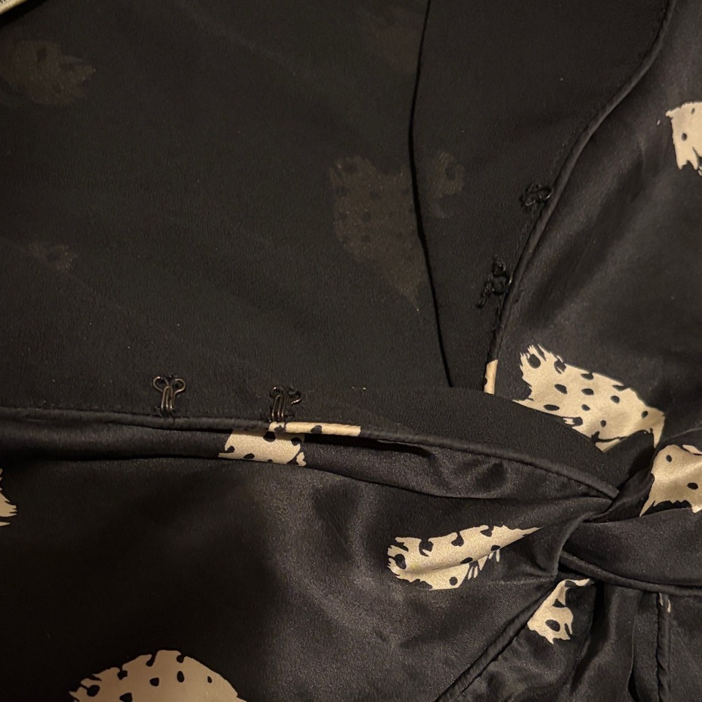 ICE Elegant Black and Cream Feather Print Dress 100% Mulberry Silk Satin Y2K - Picture 7 of 7